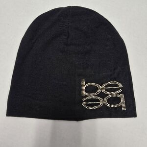 Bebe Black Knit Gold bebe Studded Logo Benie 1SZ NWOT